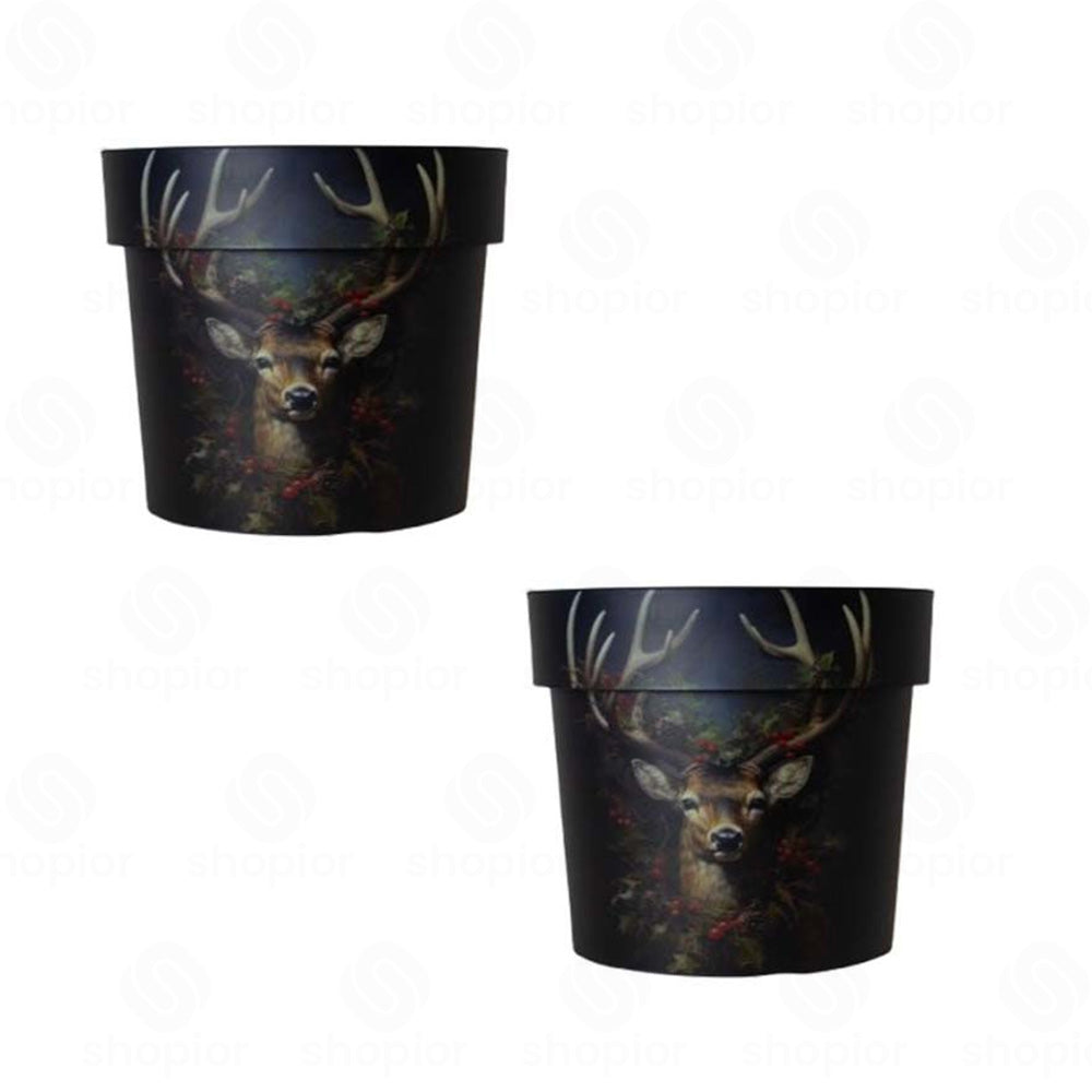 40cm Christmas Reindeer Planter with Wreath | Decorative Holiday Flower Pot