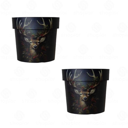 40cm Christmas Reindeer Planter with Wreath | Decorative Holiday Flower Pot