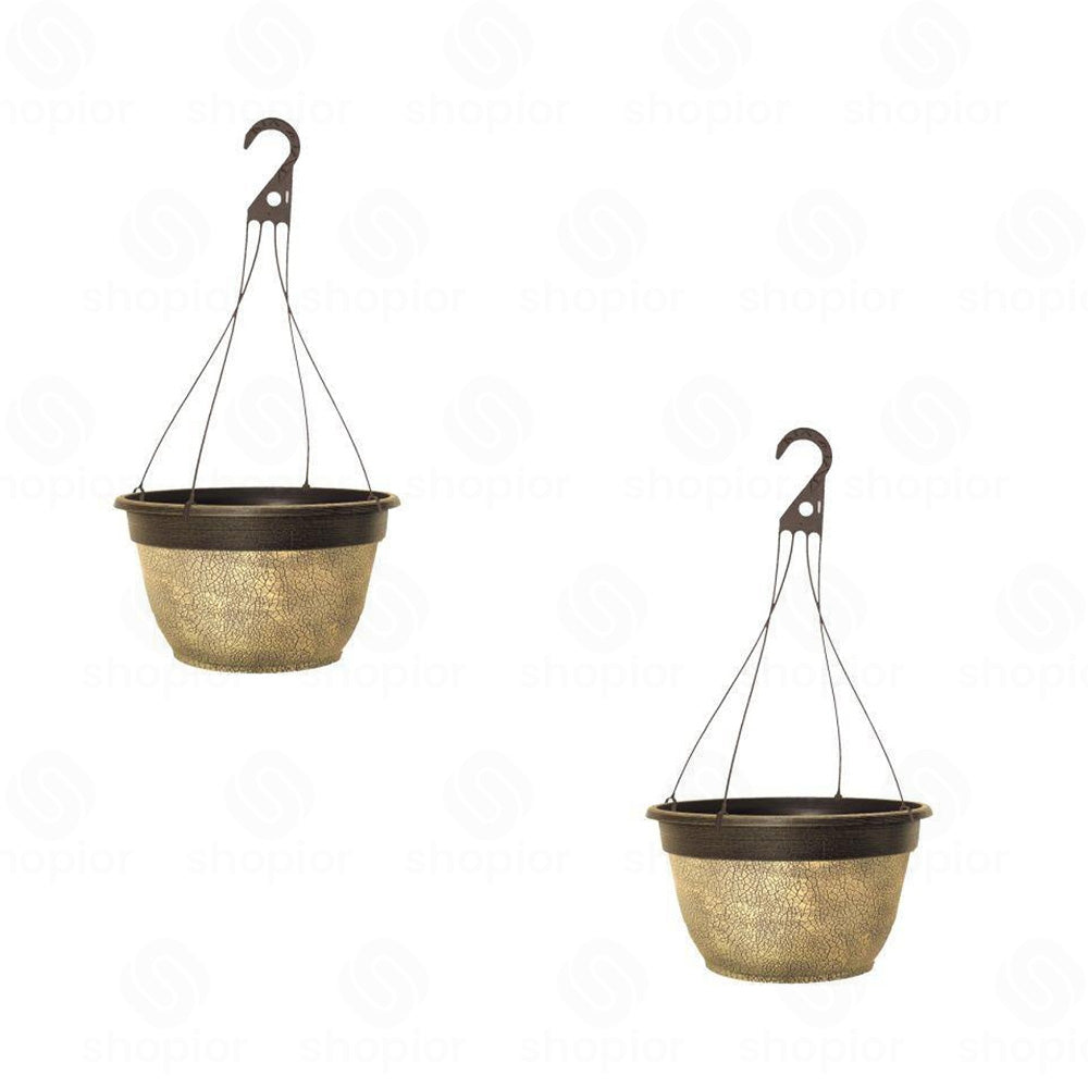 Decorative Plastic Planter Collection | Rustic Crackle Hanging Baskets  Indoor Plant Pots