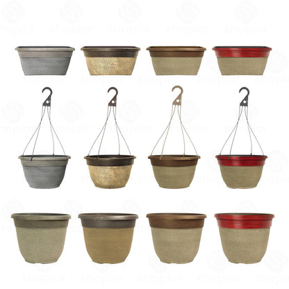 Decorative Plastic Planter Collection | Rustic Crackle Hanging Baskets  Indoor Plant Pots