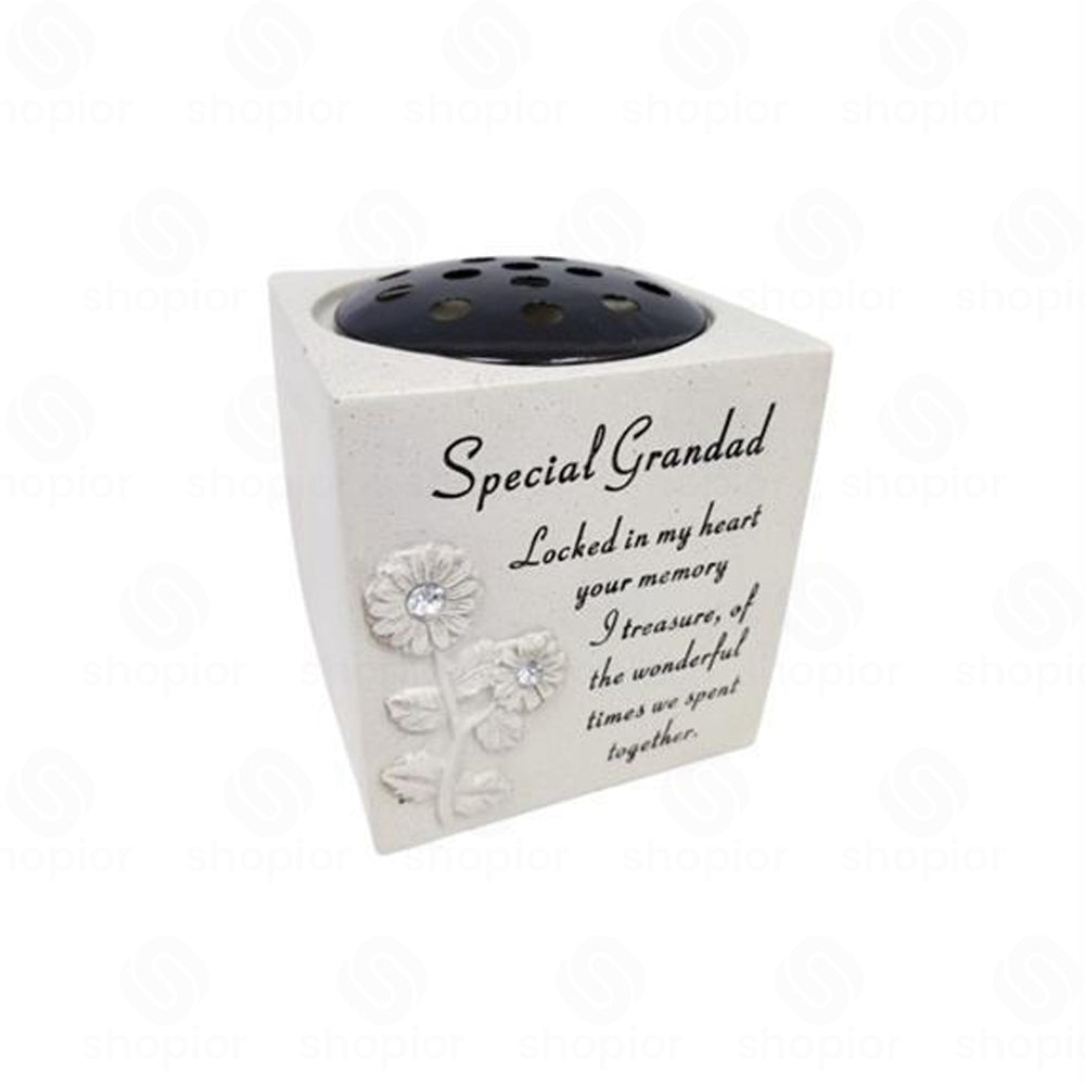 Memorial Grave Vase Flower Holder – Sunflower Diamante Stone Effect Resin Graveside Tribute and Ornament