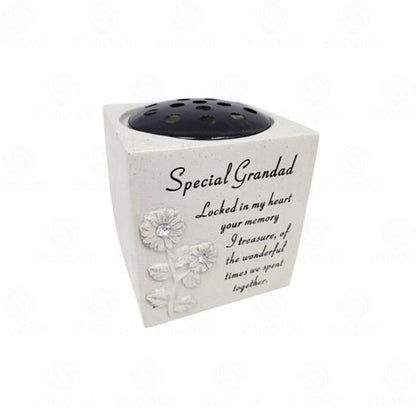 Memorial Grave Vase Flower Holder – Sunflower Diamante Stone Effect Resin Graveside Tribute and Ornament