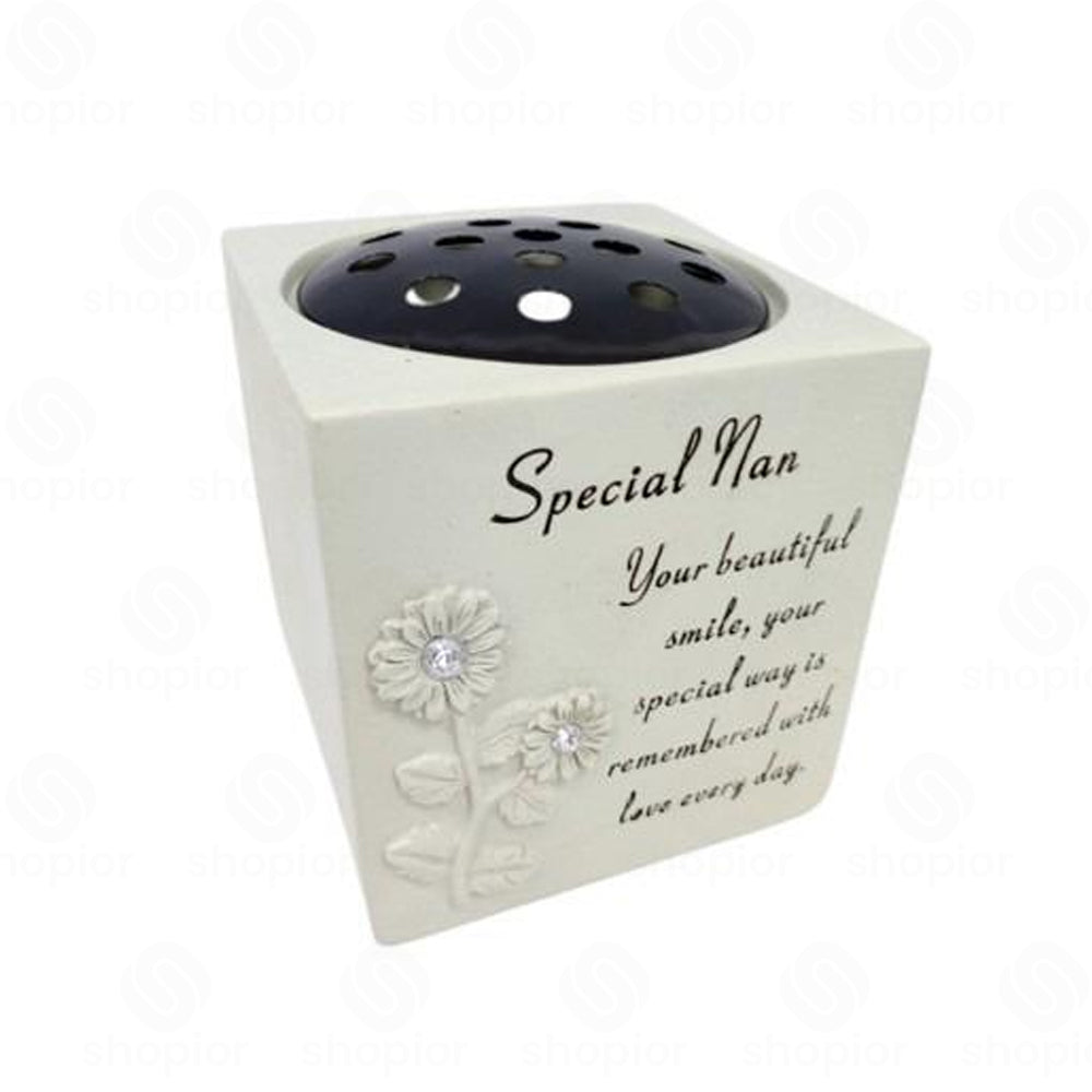 Memorial Grave Vase Flower Holder – Sunflower Diamante Stone Effect Resin Graveside Tribute and Ornament