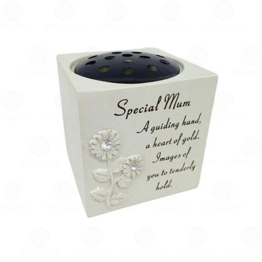 Memorial Grave Vase Flower Holder – Sunflower Diamante Stone Effect Resin Graveside Tribute and Ornament