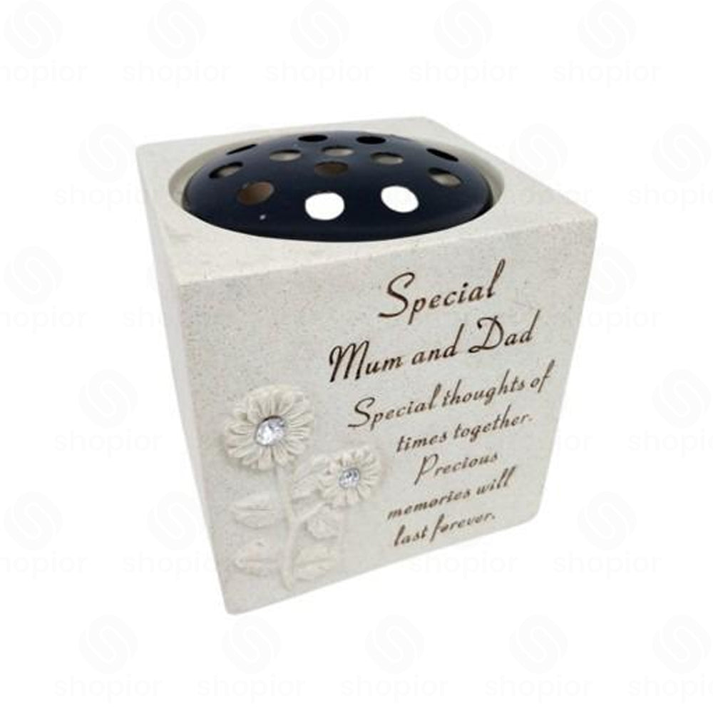 Memorial Grave Vase Flower Holder – Sunflower Diamante Stone Effect Resin Graveside Tribute and Ornament