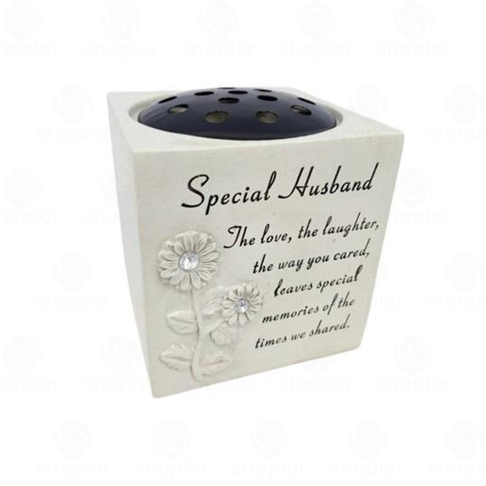 Memorial Grave Vase Flower Holder – Sunflower Diamante Stone Effect Resin Graveside Tribute and Ornament
