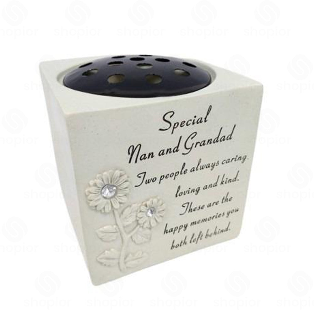 Memorial Grave Vase Flower Holder – Sunflower Diamante Stone Effect Resin Graveside Tribute and Ornament