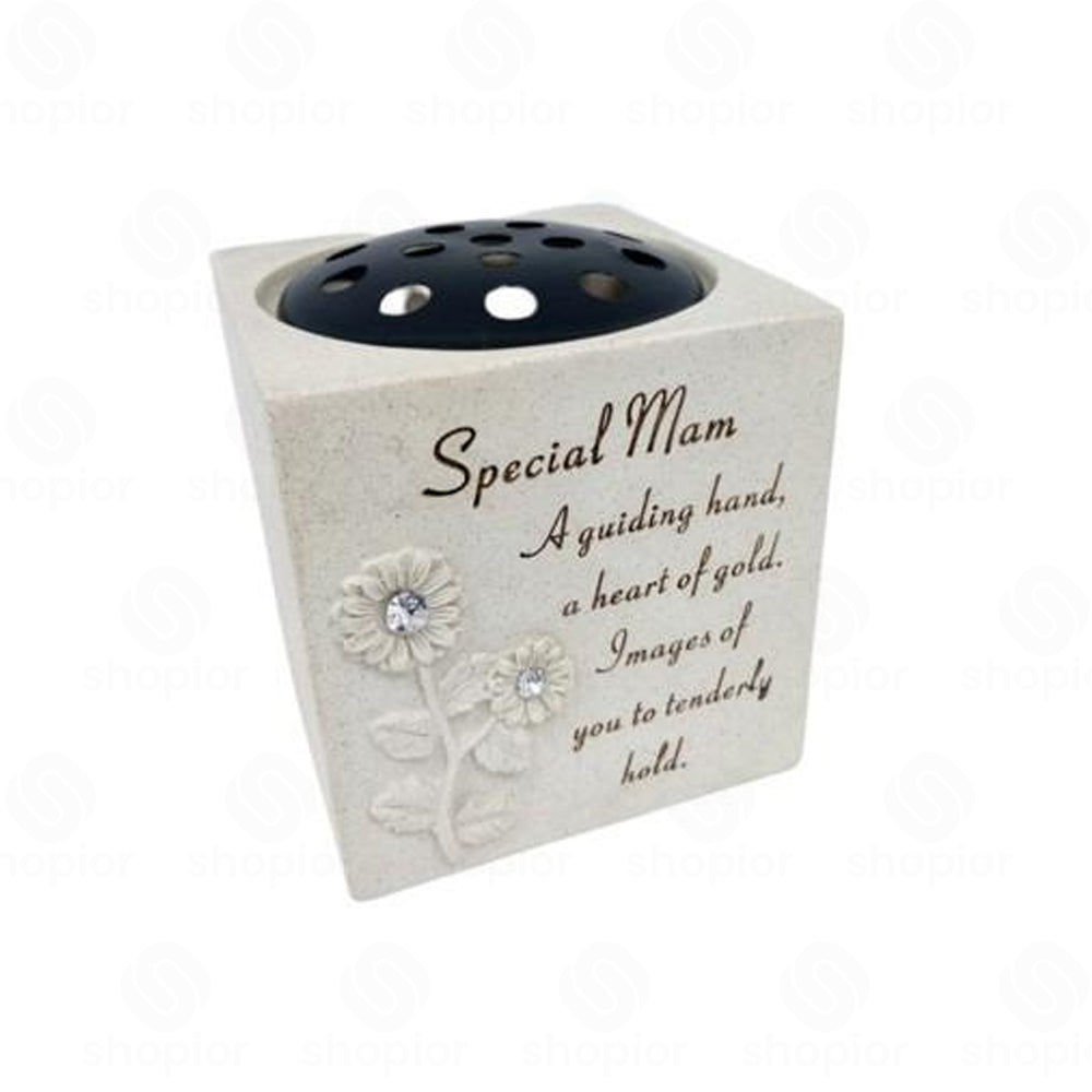 Memorial Grave Vase Flower Holder – Sunflower Diamante Stone Effect Resin Graveside Tribute and Ornament