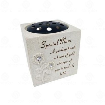 Memorial Grave Vase Flower Holder – Sunflower Diamante Stone Effect Resin Graveside Tribute and Ornament