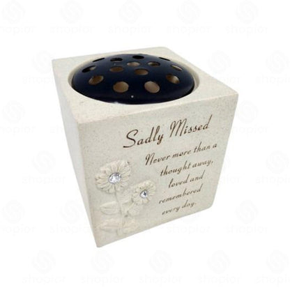 Memorial Grave Vase Flower Holder – Sunflower Diamante Stone Effect Resin Graveside Tribute and Ornament