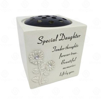 Memorial Grave Vase Flower Holder – Sunflower Diamante Stone Effect Resin Graveside Tribute and Ornament