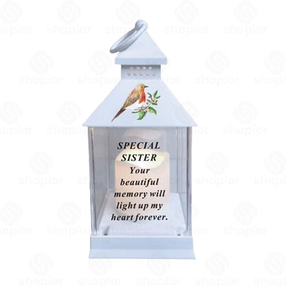 Waterproof Memorial Light Up Lantern for Graveside – Robin Flickering LED Candle