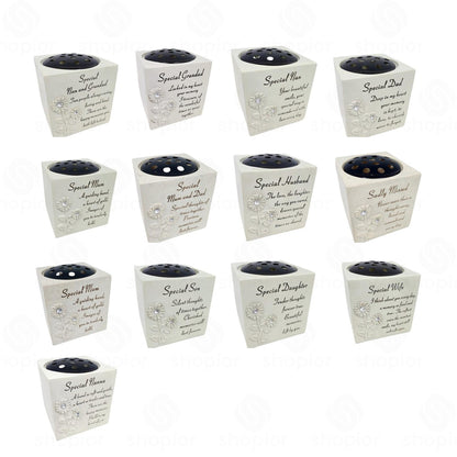 Memorial Grave Vase Flower Holder – Sunflower Diamante Stone Effect Resin Graveside Tribute and Ornament