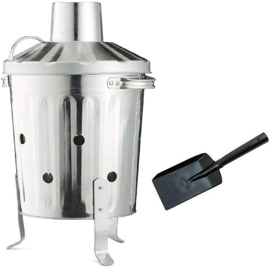 Galvanised Metal Incinerator Bin with Lid | Heavy Duty Garden Rubbish Burner