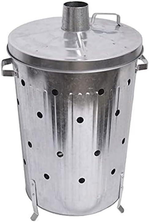 Galvanised Metal Incinerator Bin with Lid | Heavy Duty Garden Rubbish Burner