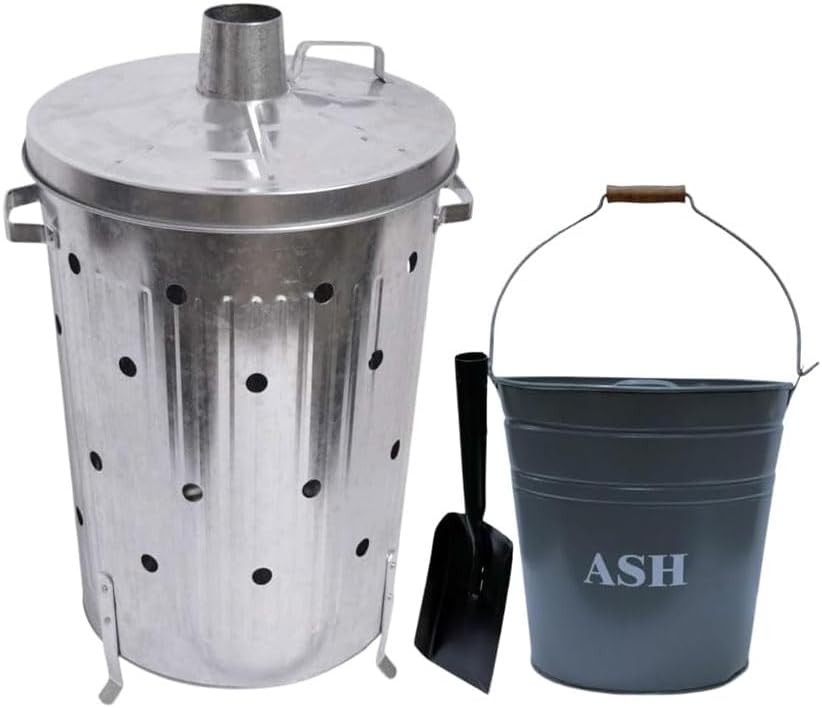 Galvanised Metal Incinerator Bin with Lid | Heavy Duty Garden Rubbish Burner
