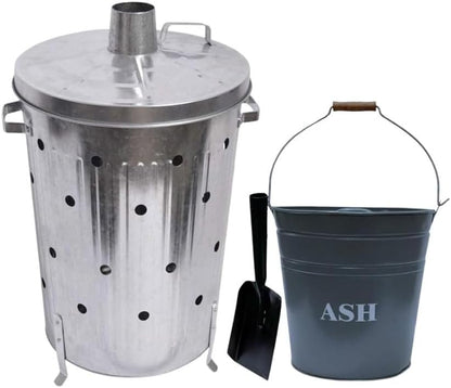 Galvanised Metal Incinerator Bin with Lid | Heavy Duty Garden Rubbish Burner