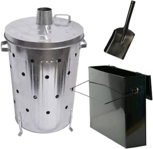Galvanised Metal Incinerator Bin with Lid | Heavy Duty Garden Rubbish Burner