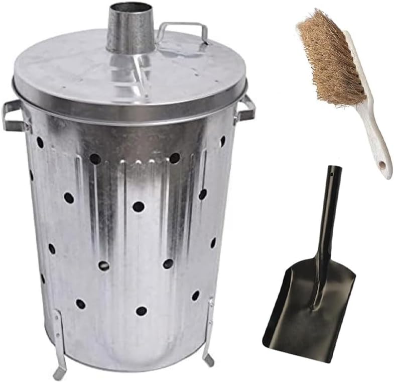 Galvanised Metal Incinerator Bin with Lid | Heavy Duty Garden Rubbish Burner