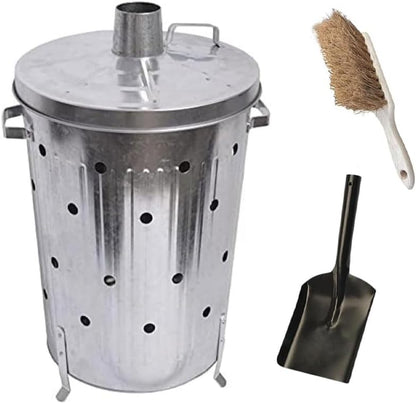 Galvanised Metal Incinerator Bin with Lid | Heavy Duty Garden Rubbish Burner