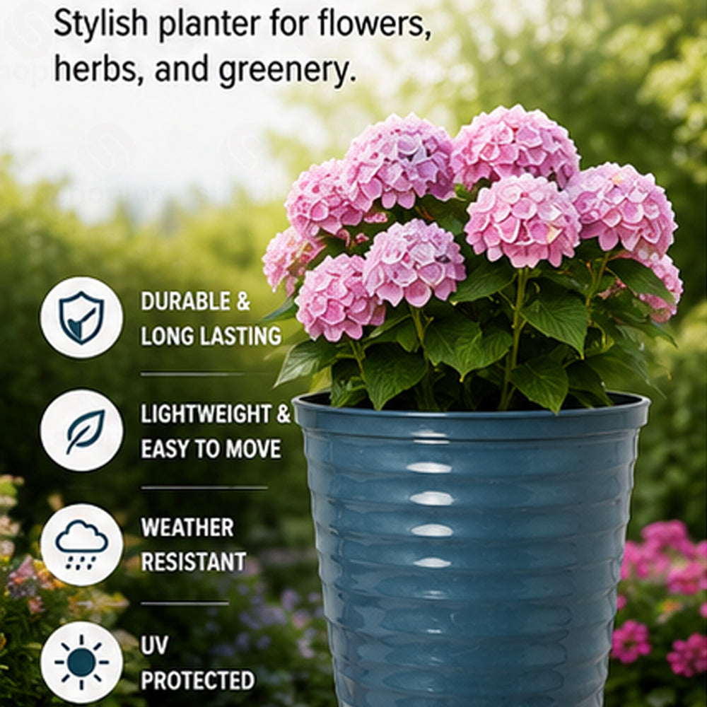 Dune Gloss Ripple Plastic Plant Pot–Outdoor Garden Planter with Drainage Holes