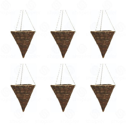 Wicker Basket Planters – Natural Rattan Willow Hanging Flower Pots with Polythene Liner & Metal Chain – Large Decorative Cone Shaped Hanging Planters for Indoor & Outdoor
