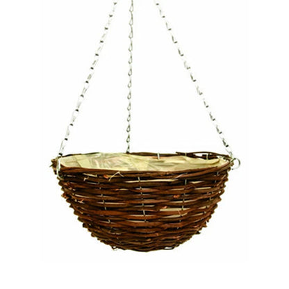 Wicker Hanging Basket Planter – Natural Rattan & Willow Flower Pot with Liner & Metal Chain