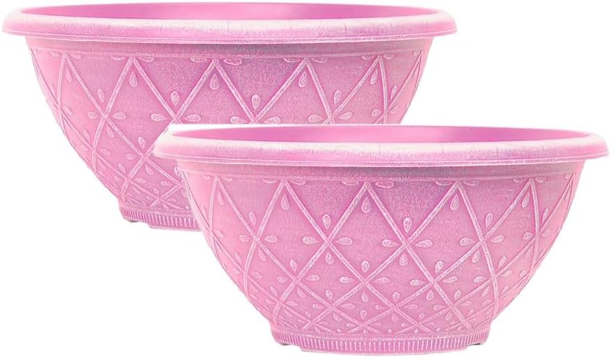 Plastic Prisma Bowl Planter – Round Garden Flower Pot with Drainage Holes