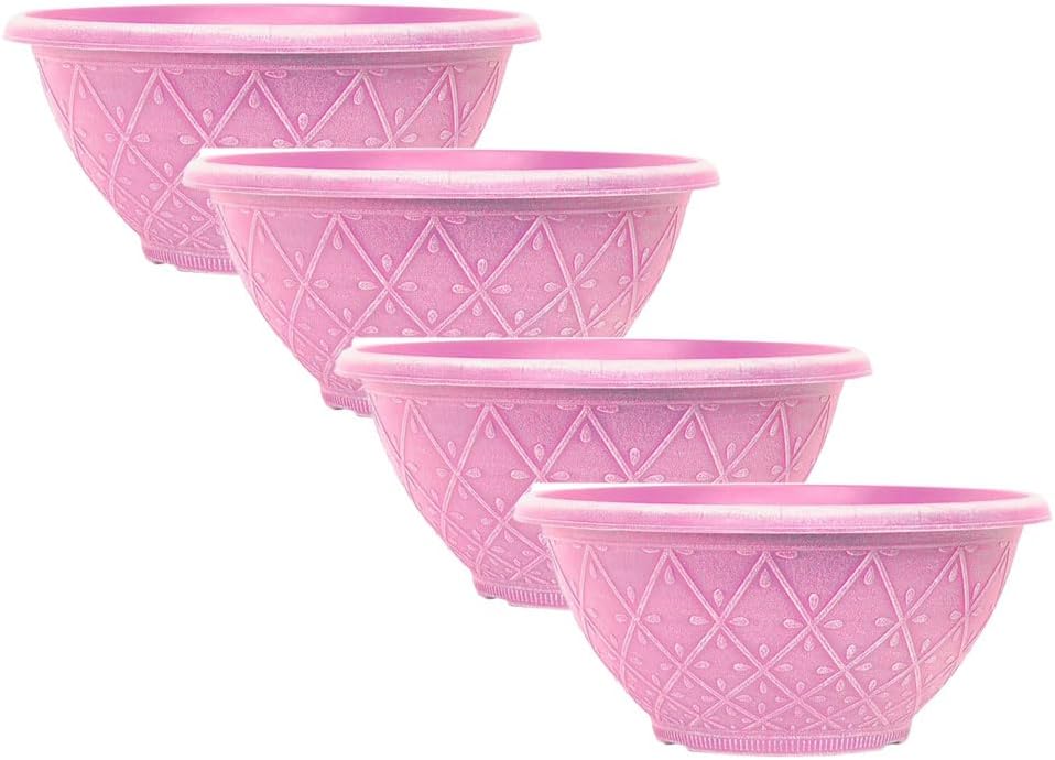 Plastic Prisma Bowl Planter – Round Garden Flower Pot with Drainage Holes