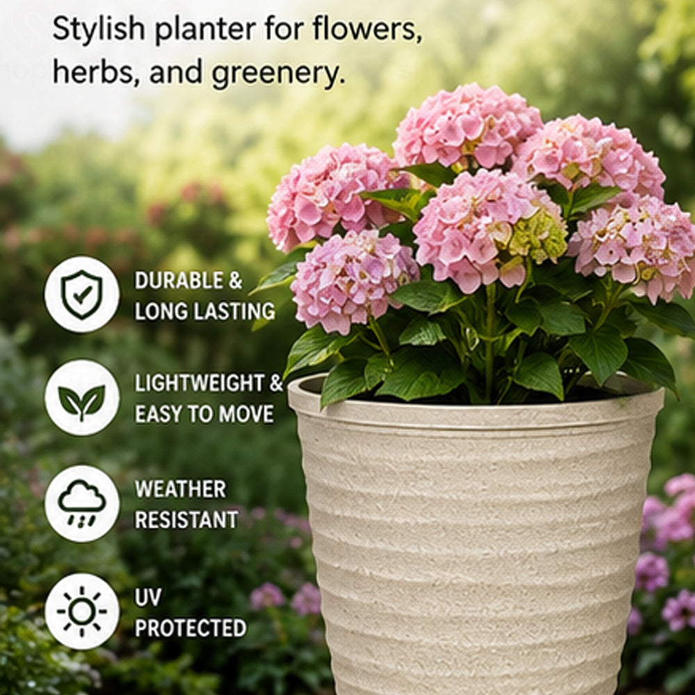 Dune Gloss Ripple Plastic Plant Pot–Outdoor Garden Planter with Drainage Holes