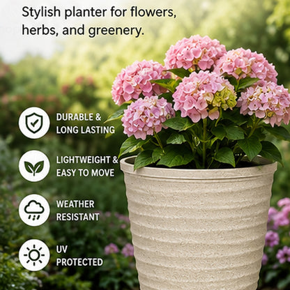 Dune Gloss Ripple Plastic Plant Pot–Outdoor Garden Planter with Drainage Holes