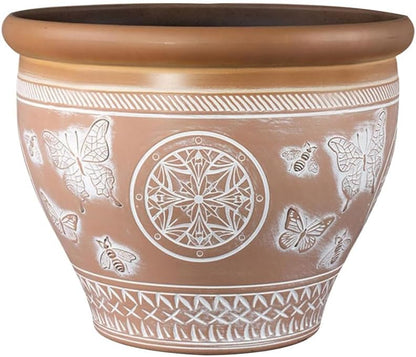 30cm Round Terracotta-Style Plastic Plant Pot – 11L Outdoor Garden Planter