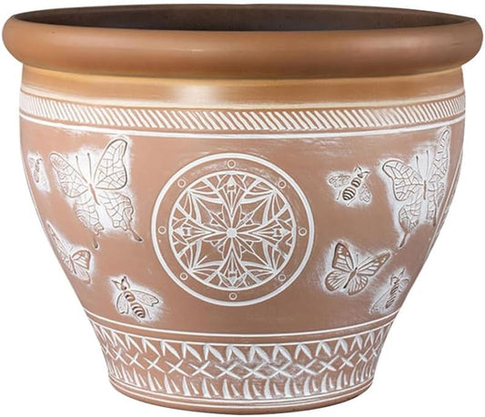 30cm Round Terracotta-Style Plastic Plant Pot – 11L Outdoor Garden Planter