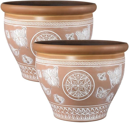30cm Round Terracotta-Style Plastic Plant Pot – 11L Outdoor Garden Planter