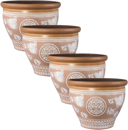 30cm Round Terracotta-Style Plastic Plant Pot – 11L Outdoor Garden Planter