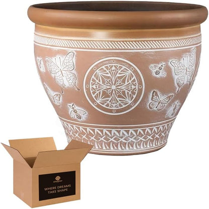 30cm Round Terracotta-Style Plastic Plant Pot – 11L Outdoor Garden Planter