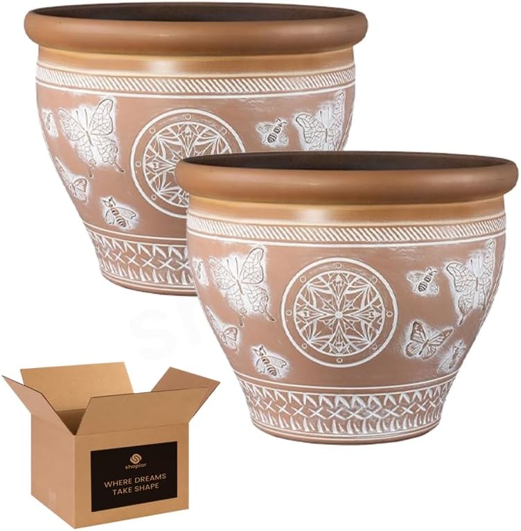 30cm Round Terracotta-Style Plastic Plant Pot – 11L Outdoor Garden Planter