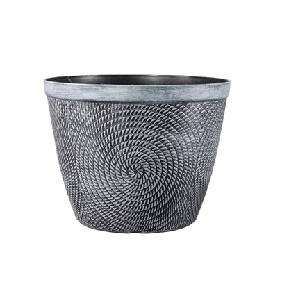 Round Grey Plastic Spiral Plant Pot – Glossy Modern Indoor & Outdoor Planter with Drainage Holes | Frost Proof Decorative Garden Flower Pot for Patio, Balcony & Home