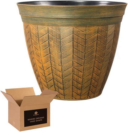 Round Orange Plant Pot with Drainage Holes – Large Rust Effect Planter