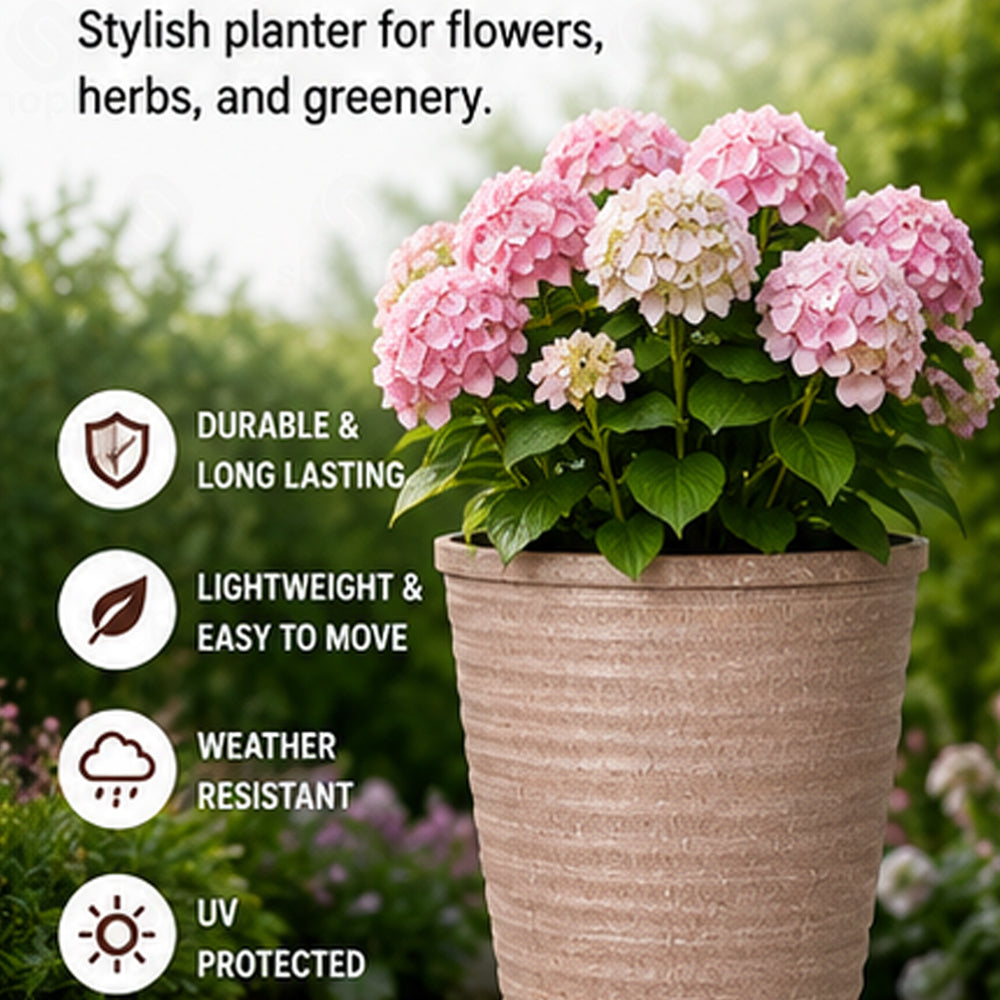 Dune Gloss Ripple Plastic Plant Pot–Outdoor Garden Planter with Drainage Holes