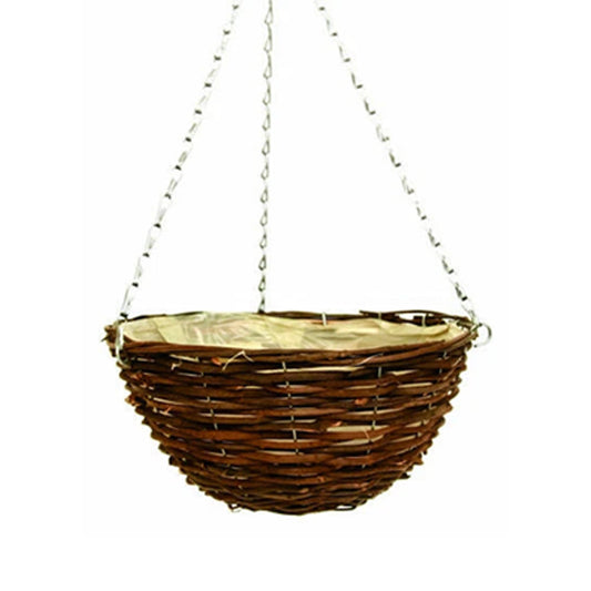 Wicker Hanging Basket Planter – Natural Rattan & Willow Flower Pot with Liner & Metal Chain
