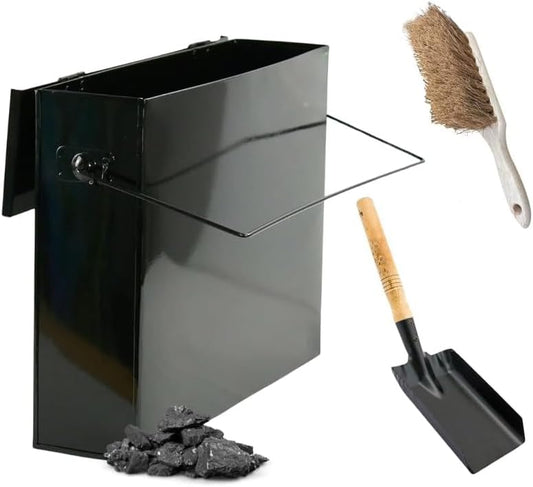 Fireside Ash Carrier & Storage Box – Galvanised Steel Ash Bucket Bin with Handle