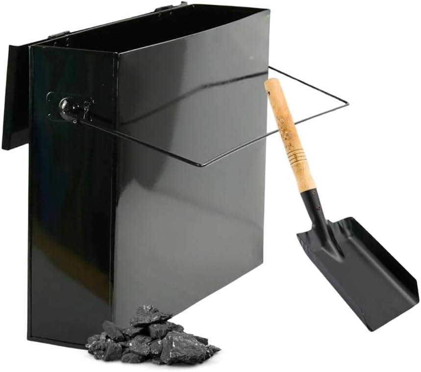 Fireside Ash Carrier & Storage Box – Galvanised Steel Ash Bucket Bin with Handle