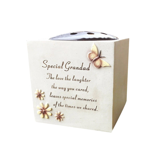 Grave Vase Rose Bowl with Butterfly & Flowers – Stone Effect Resin Weatherproof Grave Decoration – Graveside Tribute with Removable Lid | Memorial Flower Holder Ornament 14x15cm