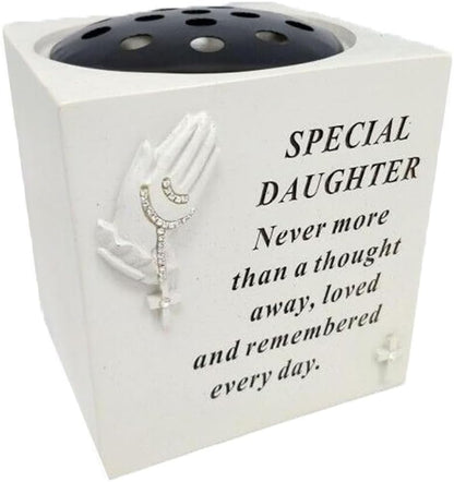 Graveside Memorial Praying Hands Rose Bowl with Touching Remembrance Verse