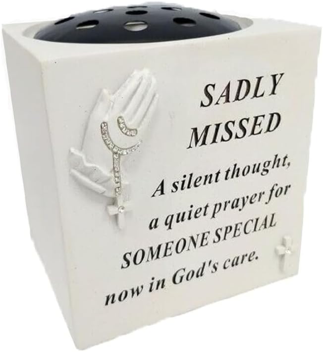 Graveside Memorial Praying Hands Rose Bowl with Touching Remembrance Verse