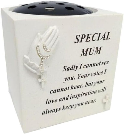 Graveside Memorial Praying Hands Rose Bowl with Touching Remembrance Verse