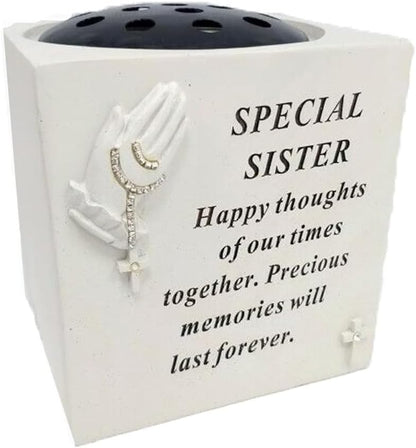 Graveside Memorial Praying Hands Rose Bowl with Touching Remembrance Verse