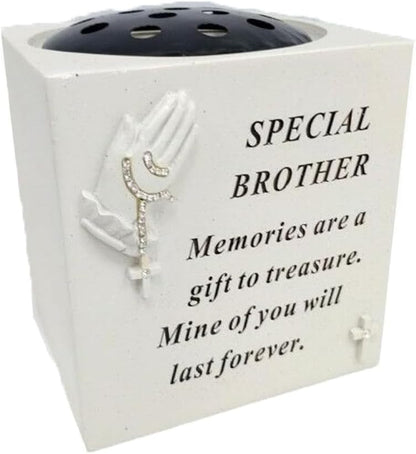 Graveside Memorial Praying Hands Rose Bowl with Touching Remembrance Verse