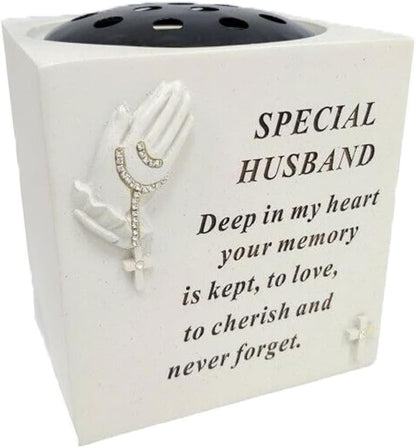 Graveside Memorial Praying Hands Rose Bowl with Touching Remembrance Verse
